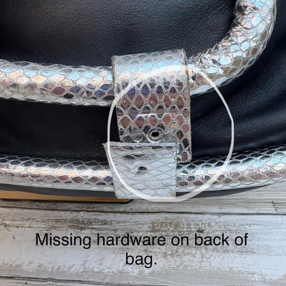 Ripani Y2K Purse Satchel Black Silver Metallic Leather Glam Reptile Avant Garde - Picture 10 of 17